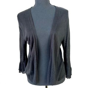 LOFT | Lightweight Semi Sheer Ruffle Cuff Black Open Cardigan | Size Medium